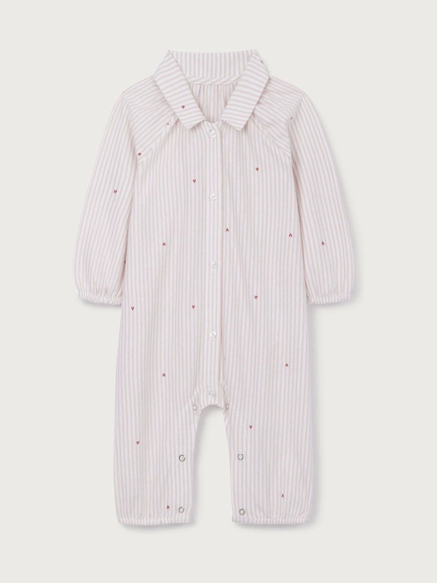 The White Company Pink Cotton Blend Fine Stripe & Heart Classic Sleepsuit image 5