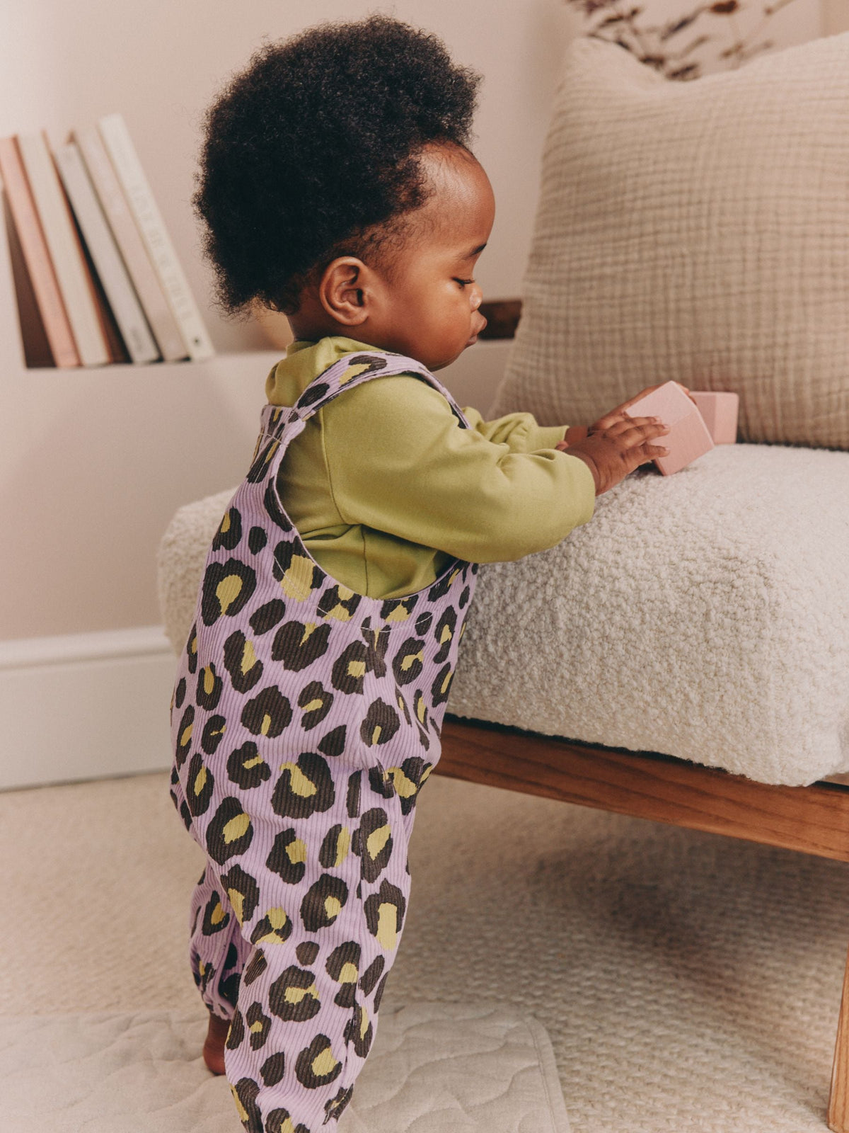 Purple/Green Leopard Print Long Sleeve Bodysuit And Woven Dungarees Set 2 Piece (0mths-2yrs) - image 2