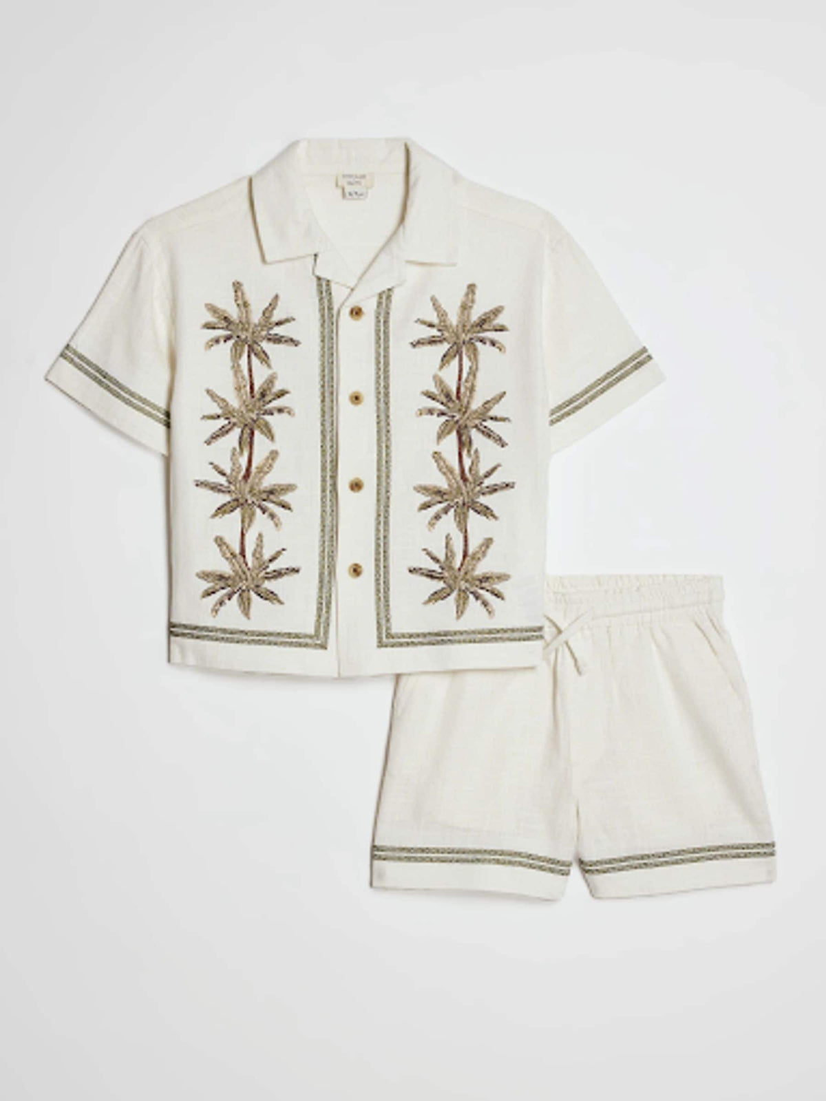 Dsiney Kidz - River Island Cream Embroidered Palm Shirt & Shorts Set image 1