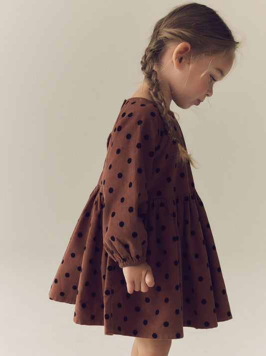 Dsiney Kidz - Chocolate Brown Spot Long Sleeve Cord Dress (3mths-8yrs) image 2
