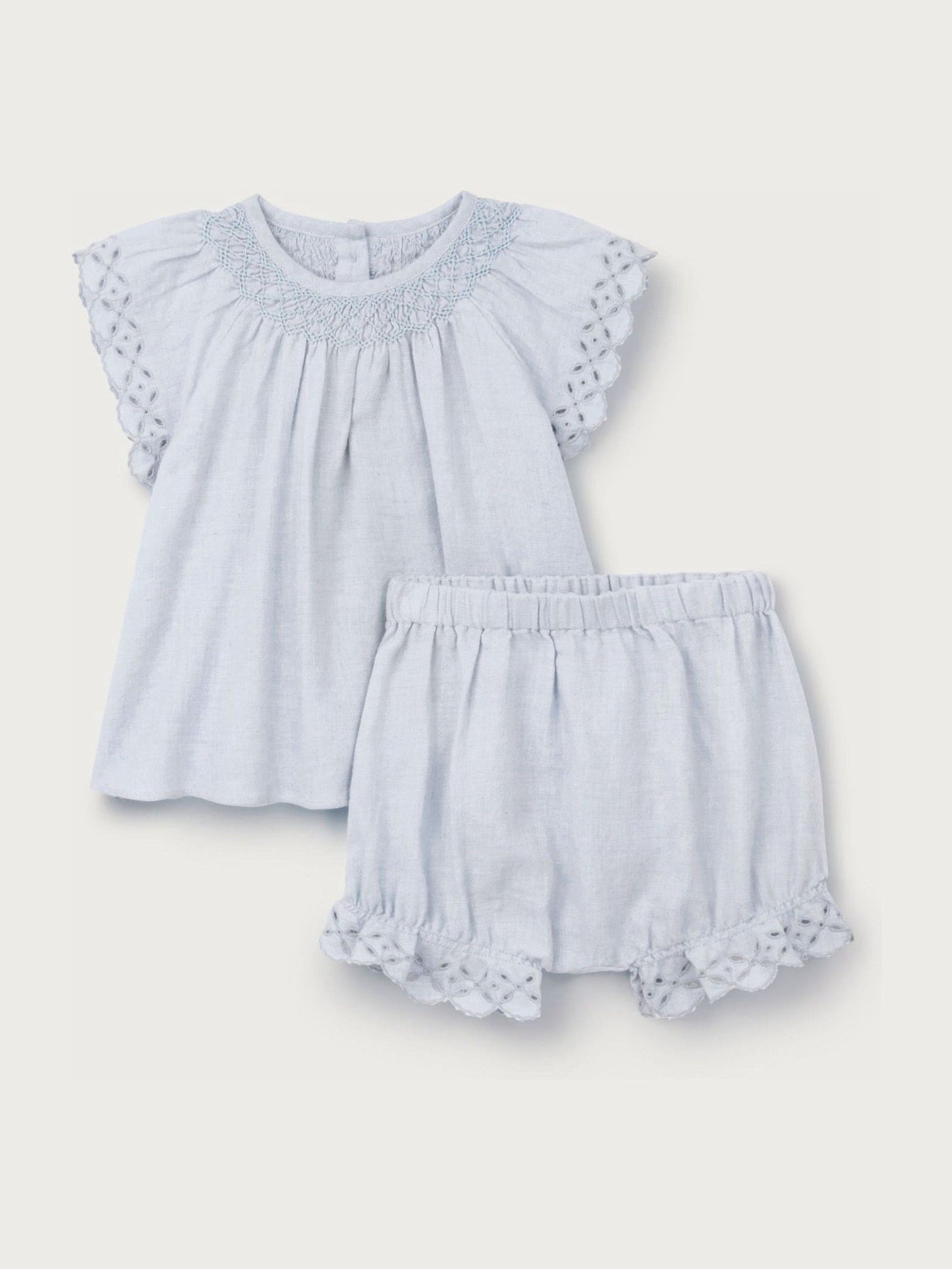 The White Company Blue Baby Cotton Broderie Frill Blouse & Bloomer Set image 5