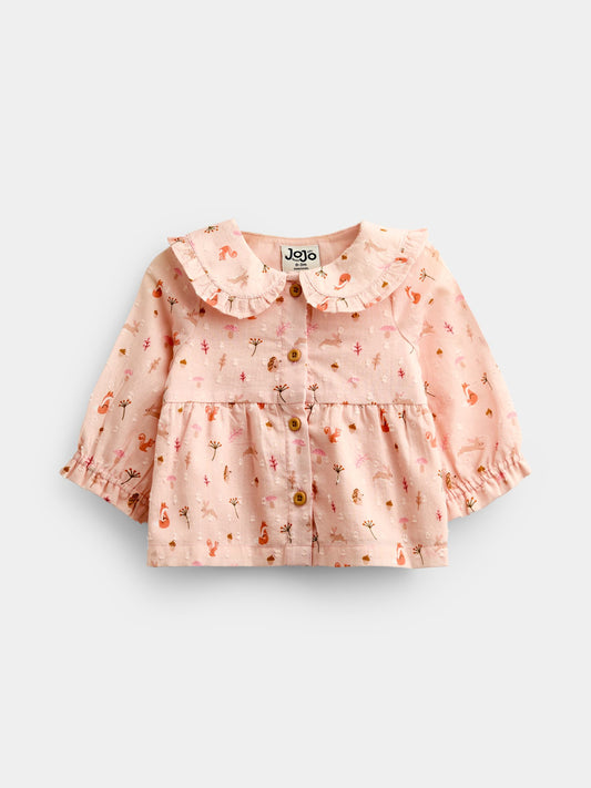 Dsiney Kidz - JoJo Maman Bébé Pale Pink Woodland Baby Blouse & Chambray Trouser Set image 2