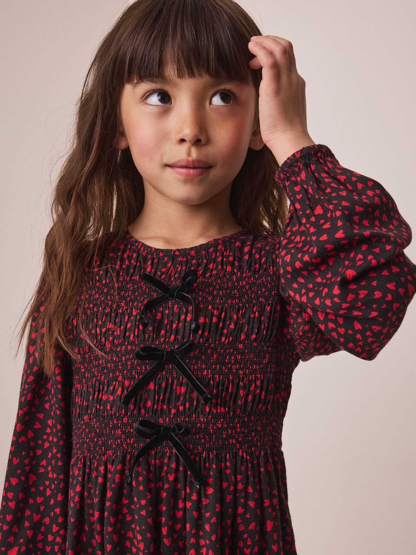 Dsiney Kidz - Red and Black Heart Bow Detail Long Sleeve Dress (3-16yrs) image 4