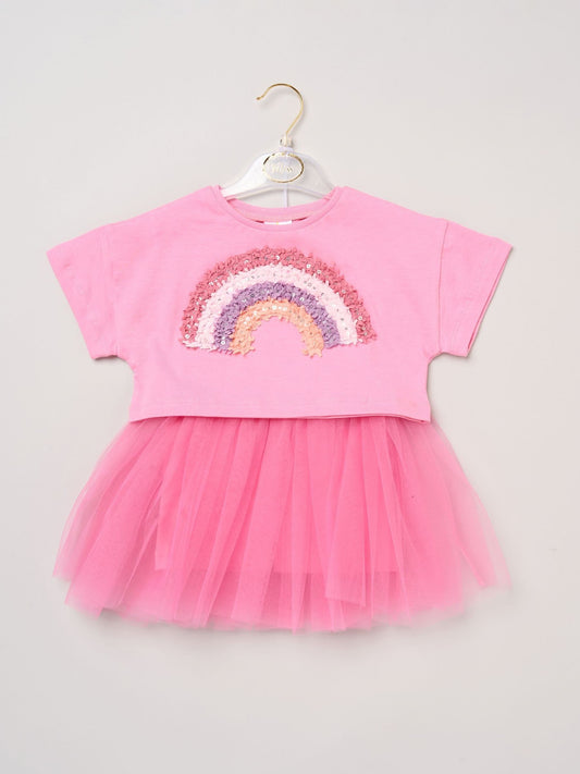 Dsiney Kidz - Miss Bright Pink Bow Applique Short Sleeve T-Shirt And Tutu Skirt Outfit Set image 2