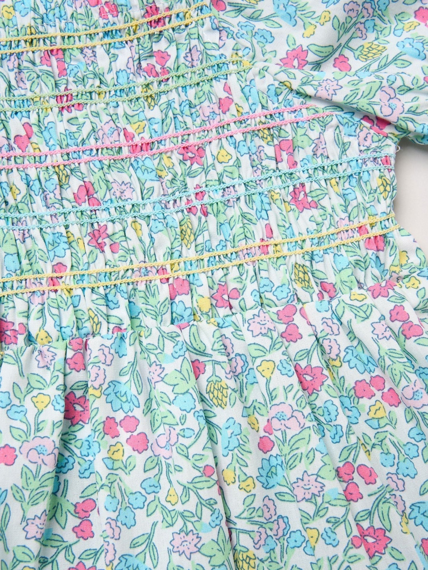 Miss Blue Floral Embroidered Smocked Dress with Headband image 3