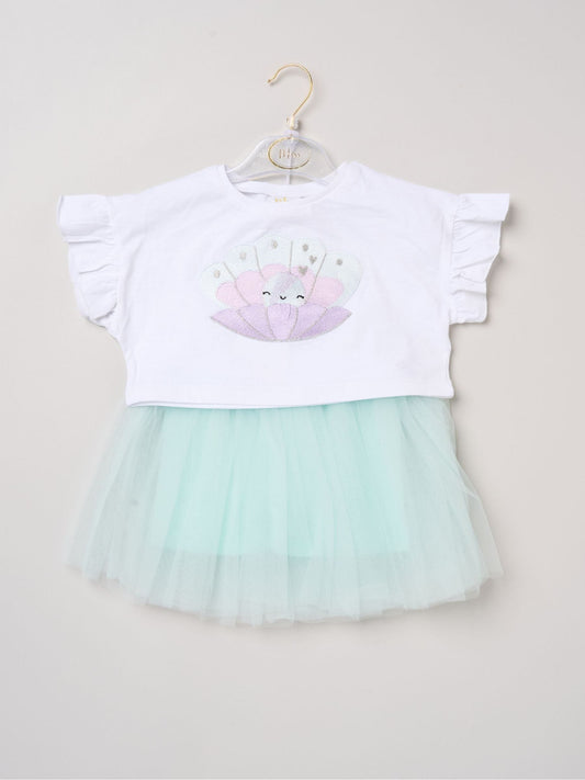 Dsiney Kidz - Miss Baby Blue Bow Applique Short Sleeve T-Shirt And Tutu Skirt Outfit Set image 2