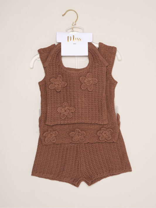 Dsiney Kidz - Miss Brown Scallop Floral Set With Strappy Top, Shorts & Bag 3 Piece image 2
