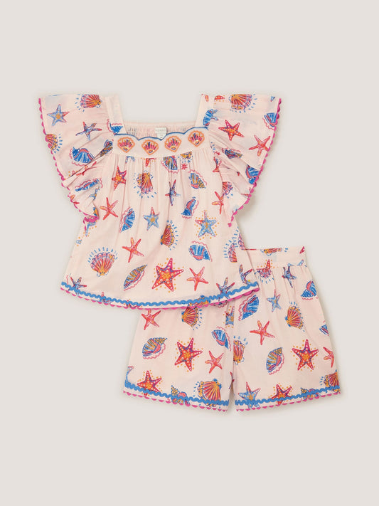 Dsiney Kidz - Monsoon Cream Shell Print Top & Shorts Set image 2