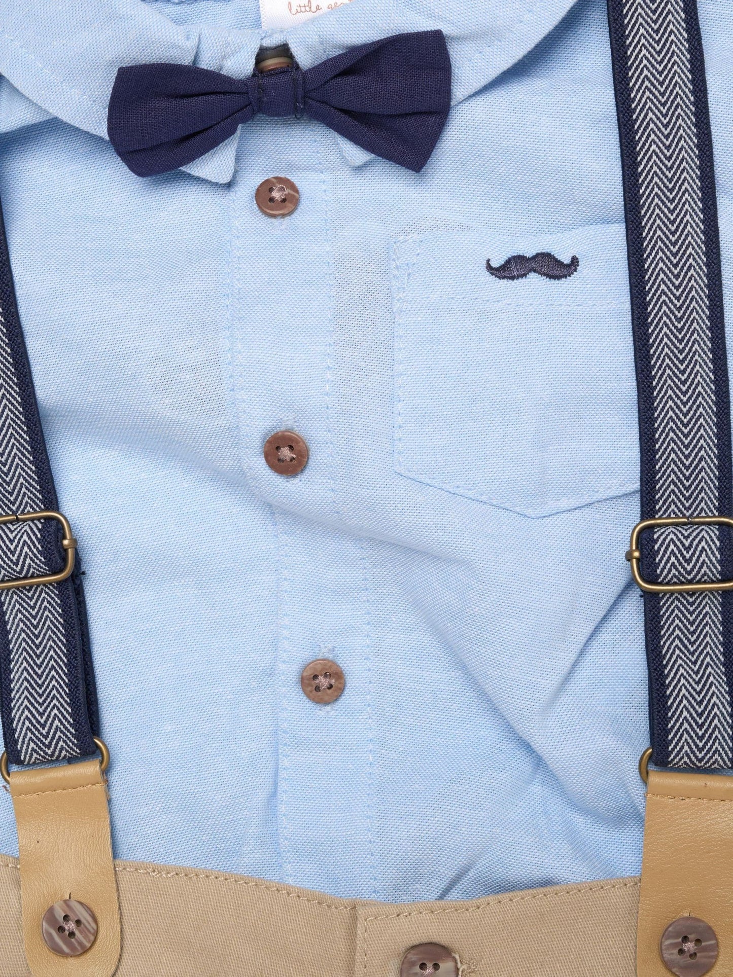 Little Gent Blue Mock Shirt Bodysuit Shorts And Bowtie Outfit Set image 3