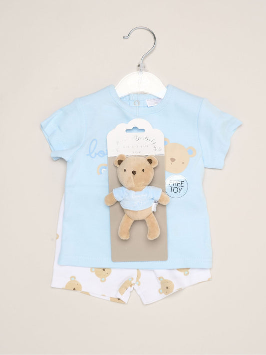 Rock-A-Bye Baby Boutique Blue - Bear Print T-Shirt, Shorts And Plush Toy Outfit Set image 2