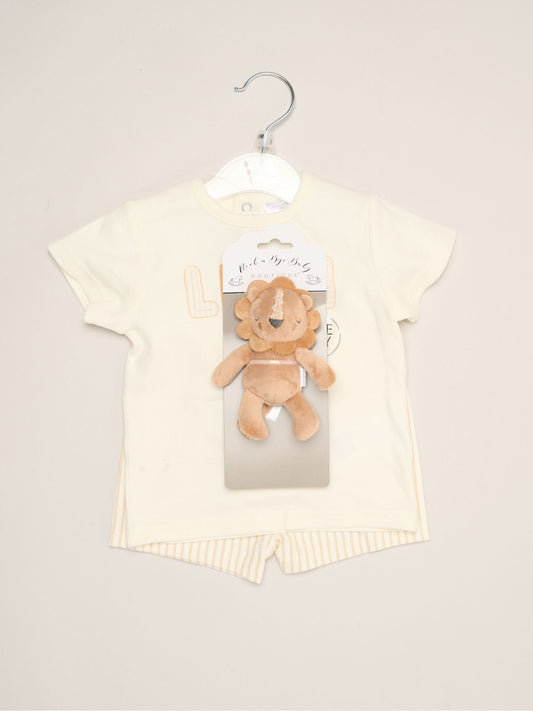 Dsiney Kidz - Rock-A-Bye Baby Boutique Brown Dinosaur Print T-Shirt, Shorts And Plush Toy Set Outfit Set image 2