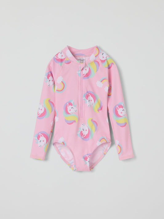 Dsiney Kidz - Polarn O. Pyret Pink Unicorn Print Zip-up Swimsuit image 2
