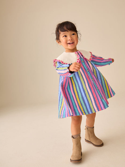 Dsiney Kidz - Rainbow Stripe Long Sleeve Collar Dress (3mths-7yrs) image 2