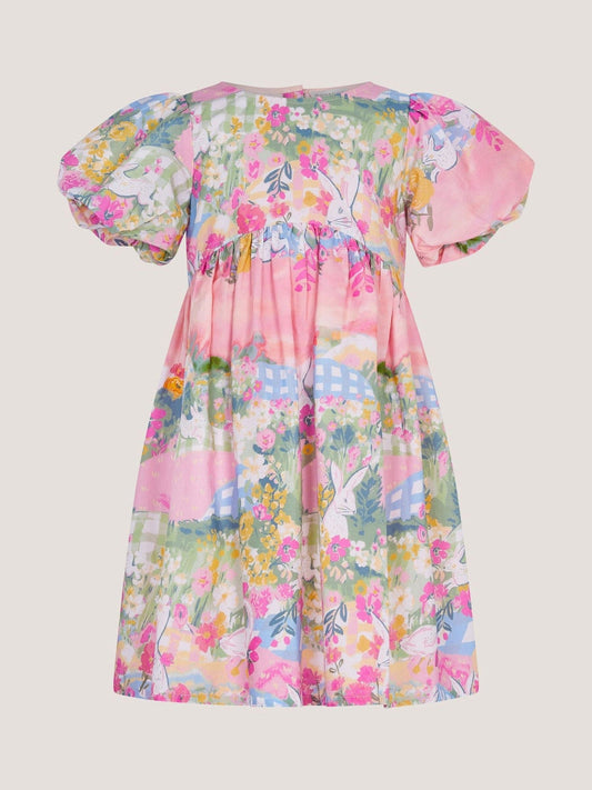 Monsoon Yellow Bunny Scene Puff Sleeve Dress image 2