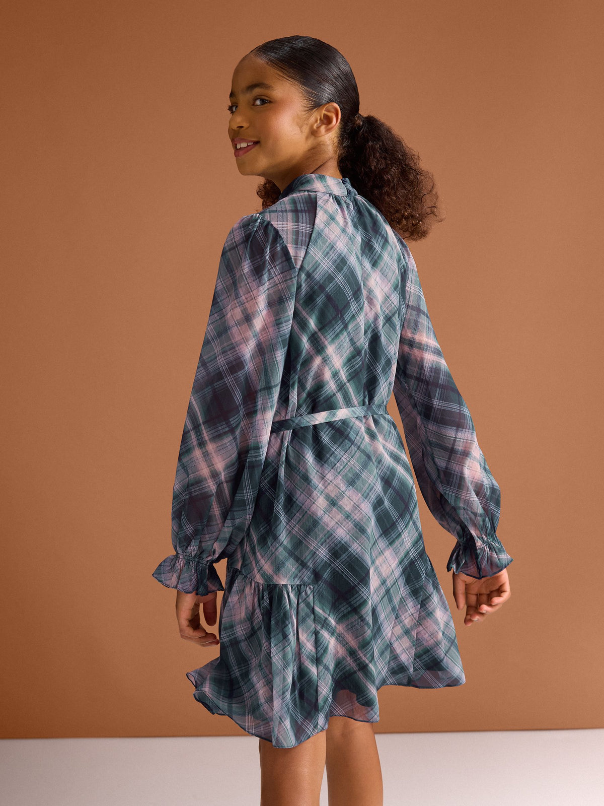 Lipsy Blue Chiffon Long Sleeve Check Dress (5-16yrs) - image 6