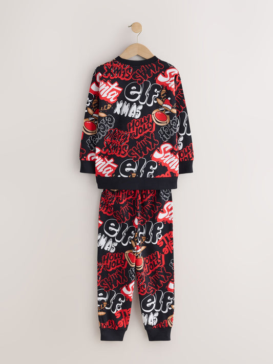 Dsiney Kidz - Black/Red Xmas Slogan Christmas Pyjamas Set (3-16yrs) image 2