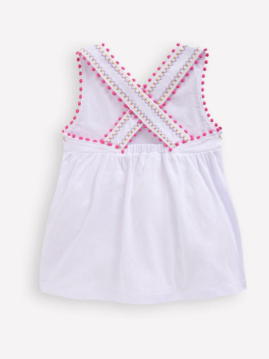 Dsiney Kidz - Boden White Cross-Back Pom Trim Top image 2