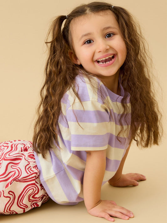 Dsiney Kidz - KIDLY by MORI Purple Striped Soft Cotton Oversized T-Shirt image 2