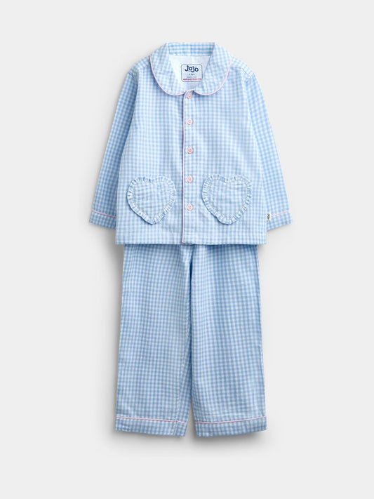 Disney Kidz - JoJo Maman Bébé Light Blue Gingham Floral Woven Pyjamas image 1