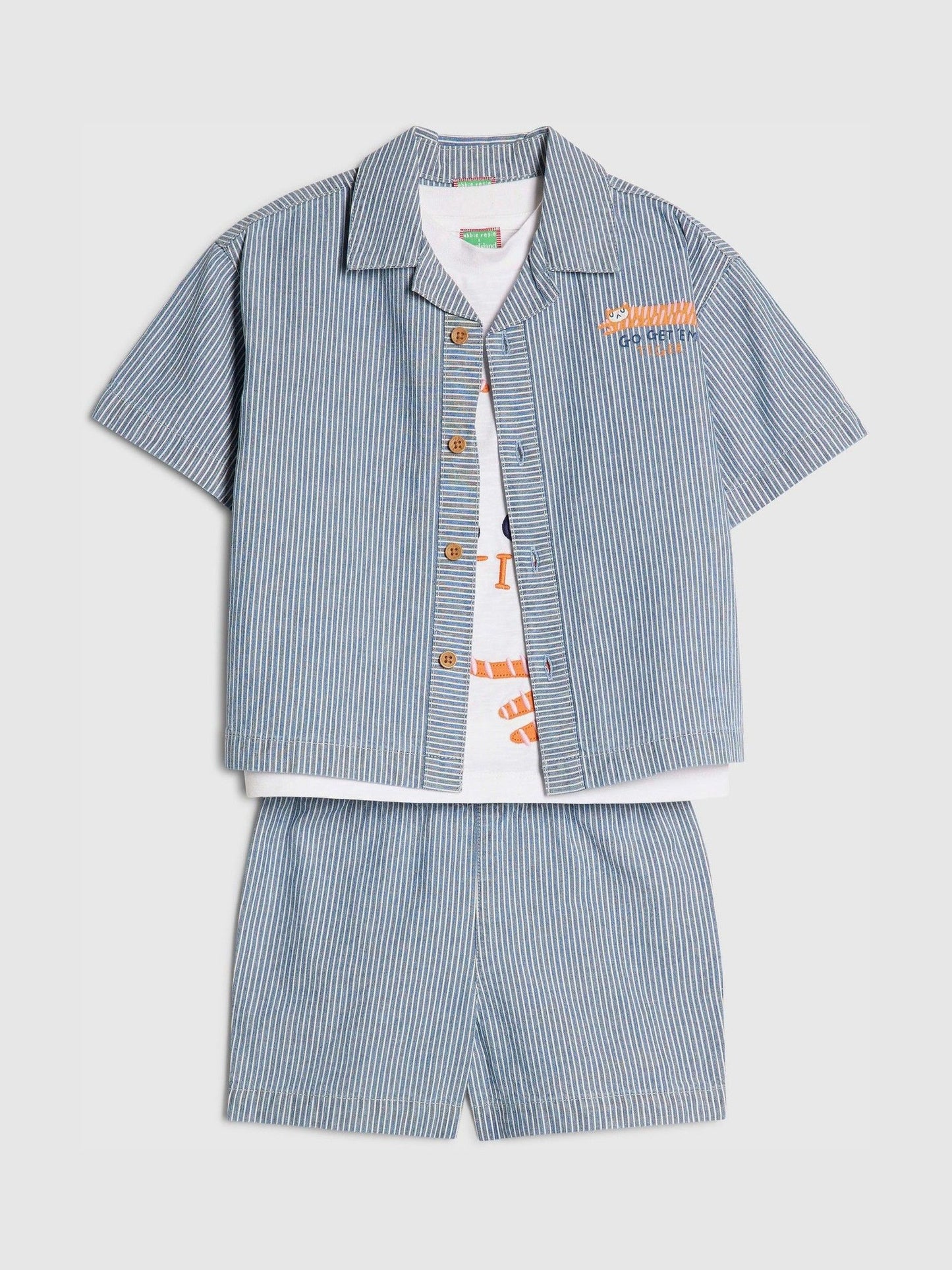 River Island Blue Tiger Stripe Abbie Rosie Shirt & Shorts Set 3 Piece image 5