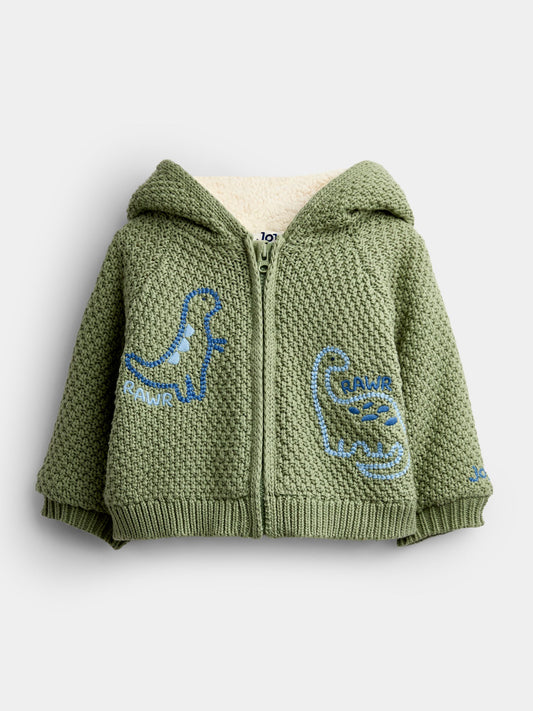 JoJo Maman Bébé Green Dino Hooded Knitted Cardigan - image 1