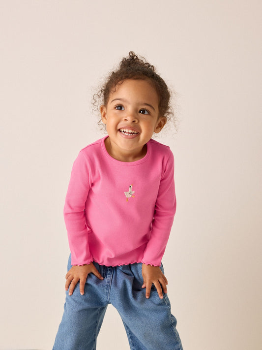 Dsiney Kidz - Pink Goose Long Sleeve Ribbed Top (3mths-7yrs) image 2
