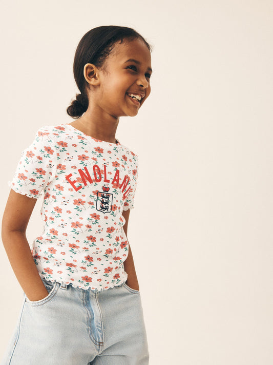 Dsiney Kidz - White Floral Toffs England Short Sleeve T-Shirt (3-16yrs) image 2
