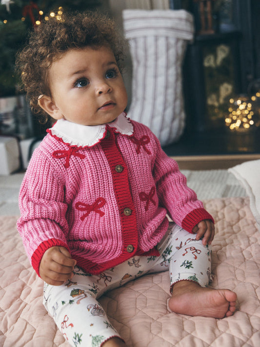 Dsiney Kidz - Pink and Red My First Christmas Baby Cardigan (0-18mths) image 2