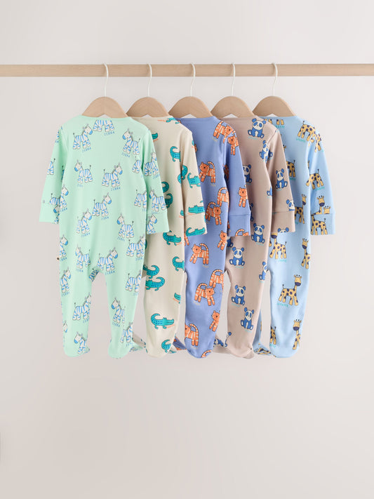 Blue Animal Two Way Zip Baby Sleepsuits 5 Pack (0-2yrs) image 2