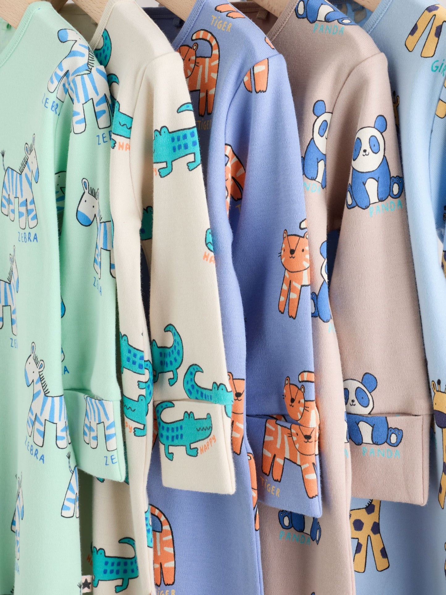 Blue Animal Two Way Zip Baby Sleepsuits 5 Pack (0-2yrs) image 9