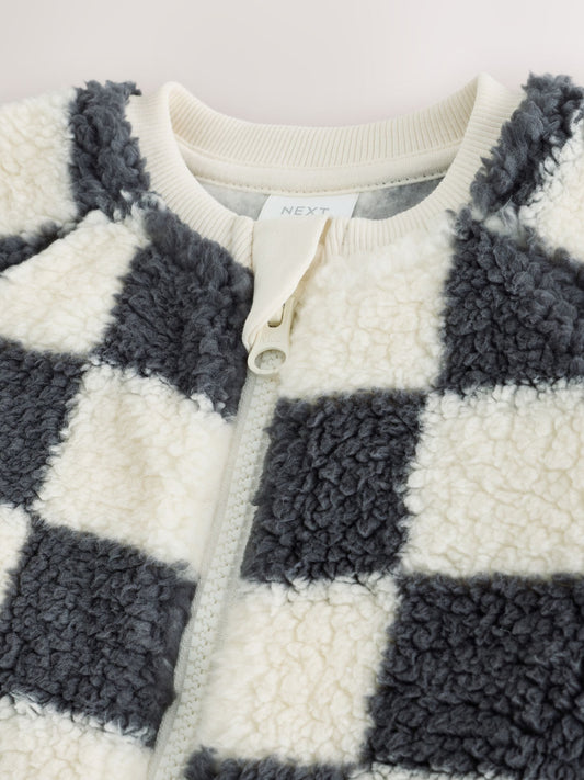 Grey Checkerboard Borg Two Way Zip Sleepsuit - image 2