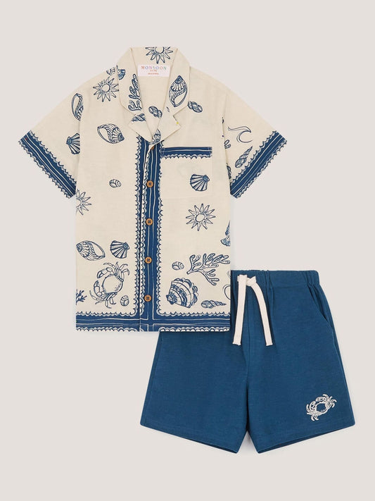 Monsoon Blue Shell Print Shirt & Shorts Set image 2