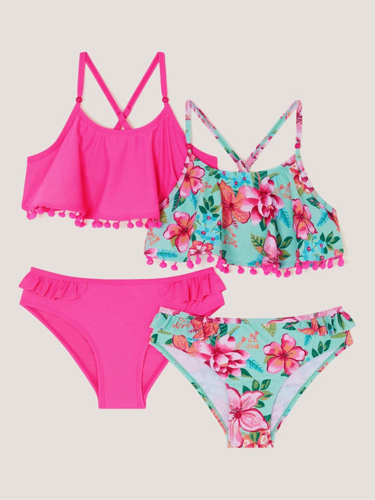Dsiney Kidz - Monsoon Pink Floral & Plain Bikini Set 2 Pack image 2