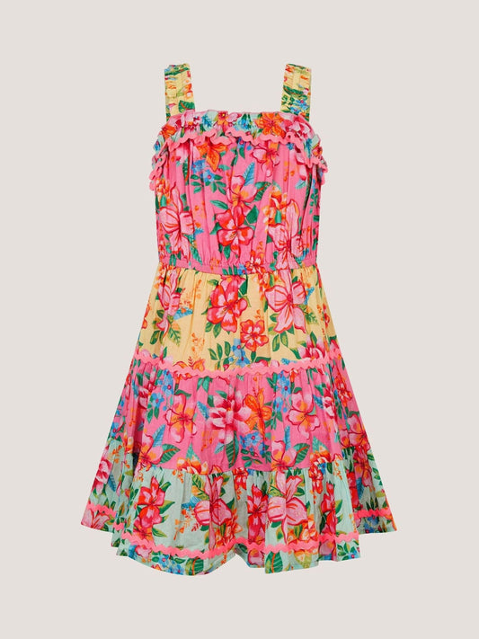 Dsiney Kidz - Monsoon Pink Tropical Flower Print Scallop Trim Dress image 2