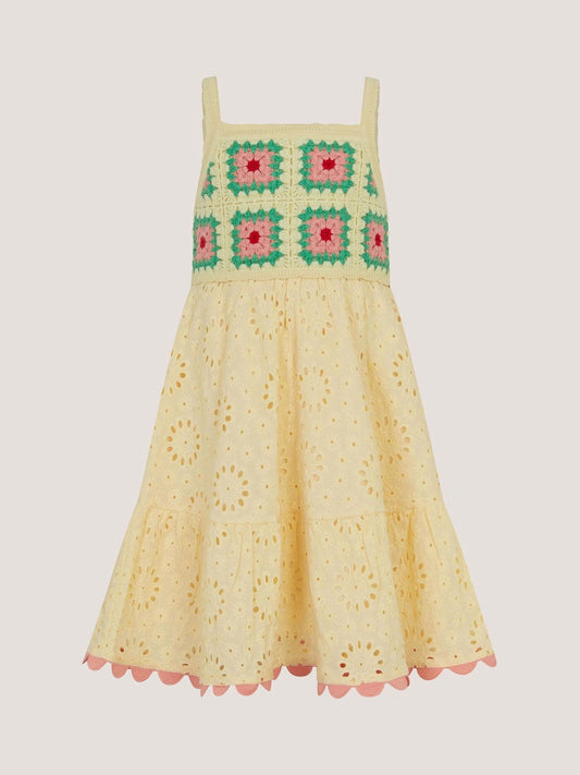 Dsiney Kidz - Monsoon Yellow Crochet Broderie Dress image 2