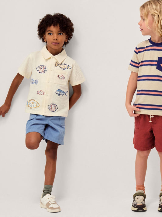 Disney Kidz - Monsoon Cream Embroidered Fish Short Sleeve Shirt image 1