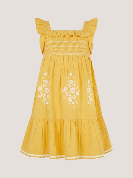 Dsiney Kidz - Monsoon Yellow Floral Embroidered Frill Dress image 2