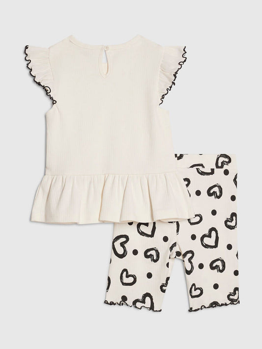 Dsiney Kidz - River Island Cream Peplum Bow Top & Rib Shorts Set image 2