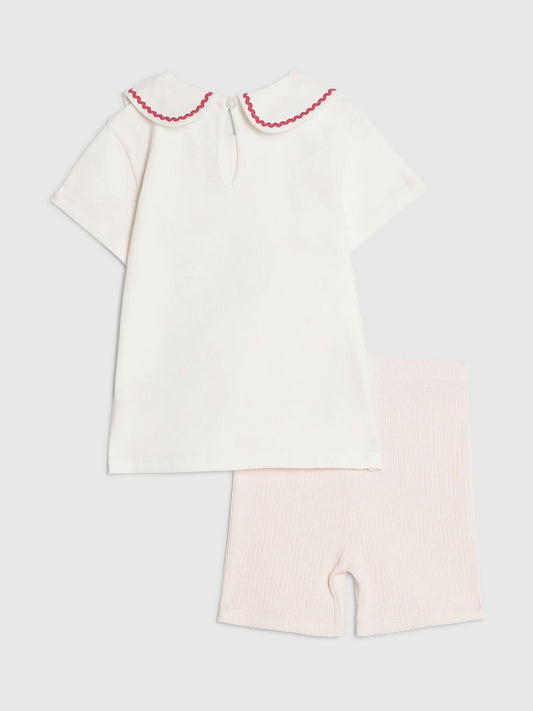 Dsiney Kidz - River Island Pink Abbie Rosie Dilly Dally Collar T-Shirt & Cycle Shorts Set image 2