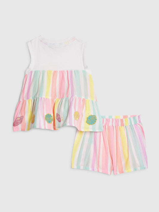 Dsiney Kidz - River Island White Stripe Frill Top & Shorts Set image 2