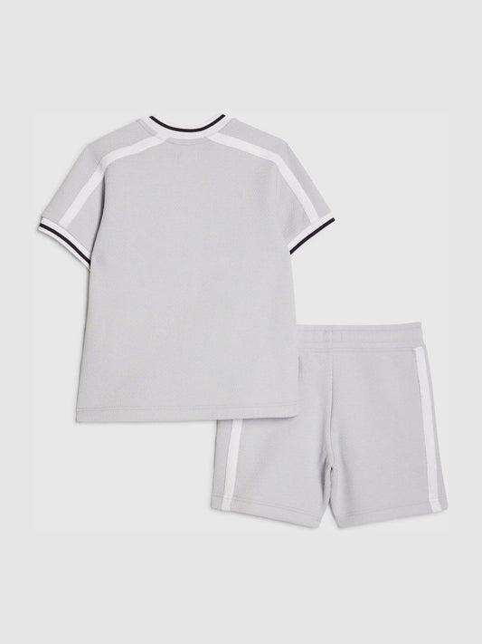 River Island Grey Slim Fit Baseball Polo & Shorts Set image 2
