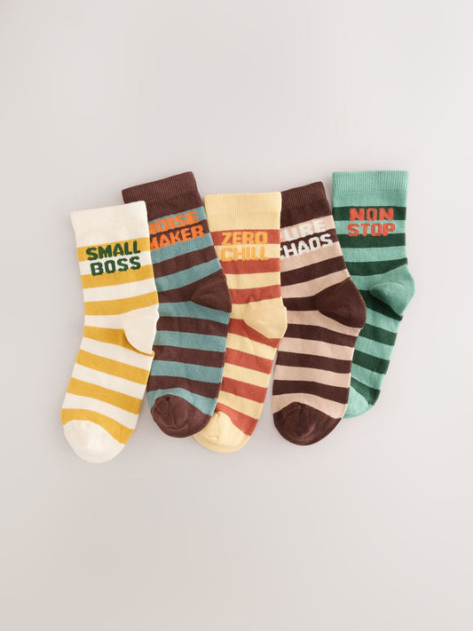 Multi Striped Slogan Socks 5 Pack - image 1