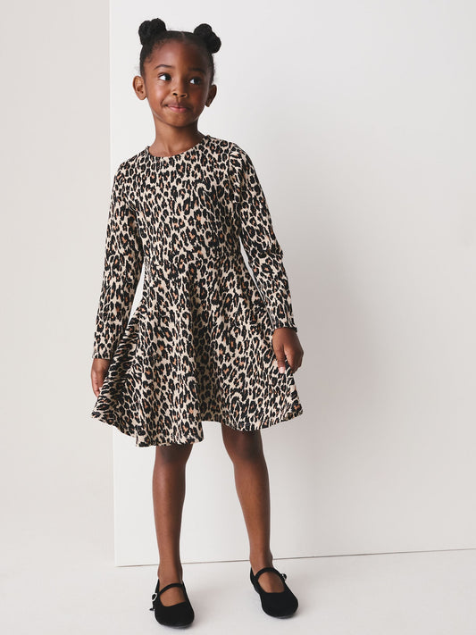 Dsiney Kidz - Leopard Animal Print Long Sleeve Skater Dress (3-16yrs) image 2
