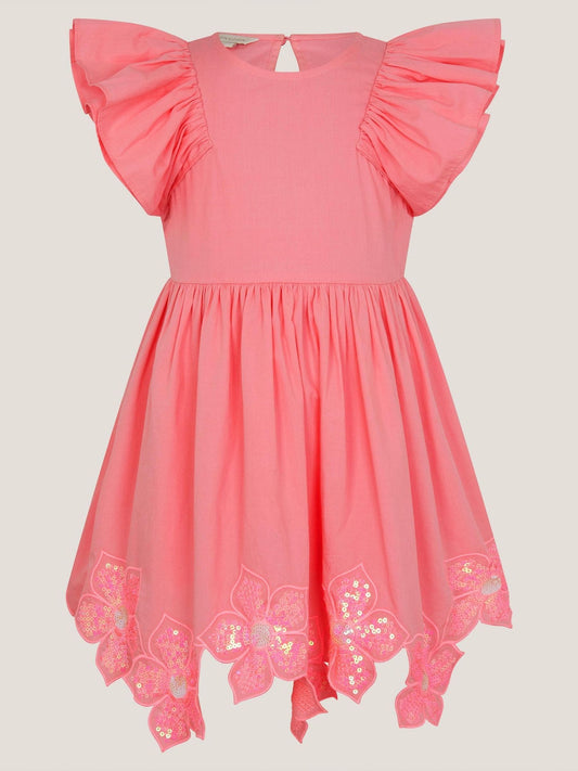 Monsoon Pink Flutter Sleeve Sequin Floral Dress image 2
