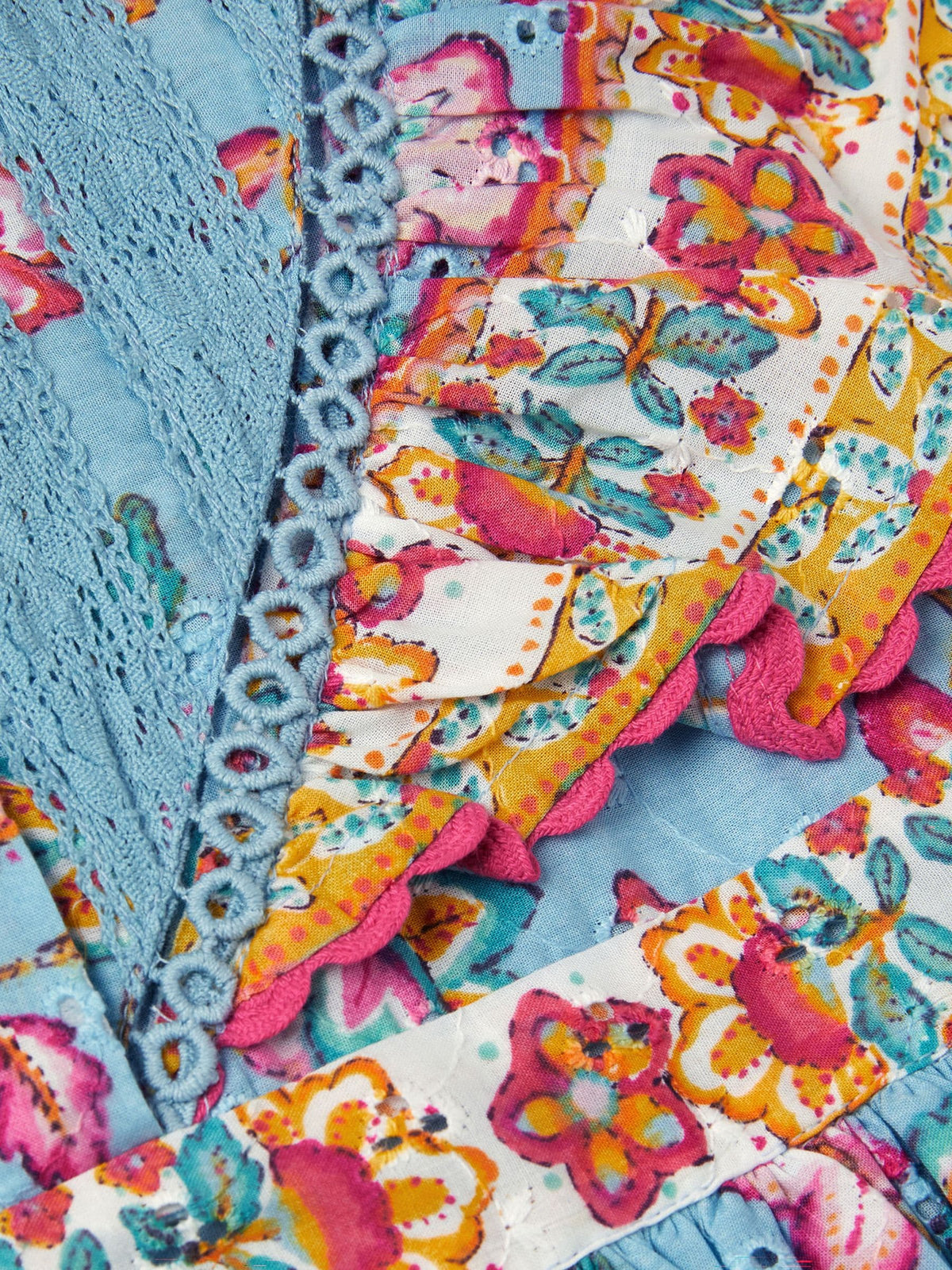 Dsiney Kidz - Monsoon Blue Adara Floral Print Broderie Dress image 4