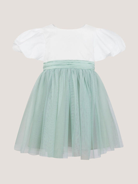 Dsiney Kidz - Monsoon Green Baby Puff Sleeve Sateen Tulle Party Dress image 2