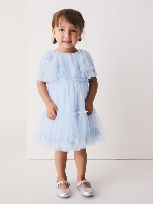 Disney Kidz - Pastel Blue Embroidered Mesh Cape Occasion Dress (3mths-8yrs) image 1