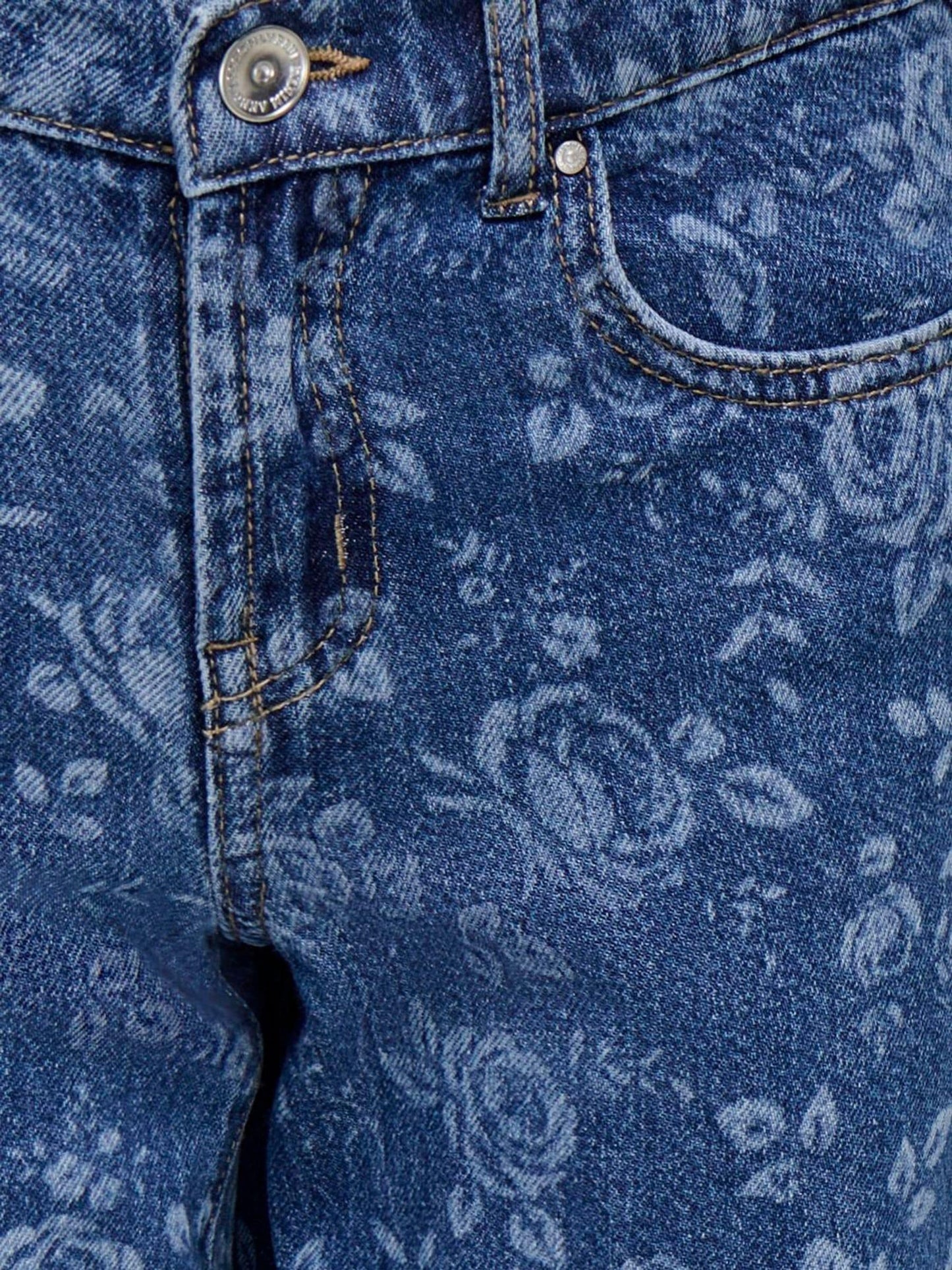 Dsiney Kidz - ONLY KIDS Blue High Waist Wide Leg Rose Print Jeans image 3