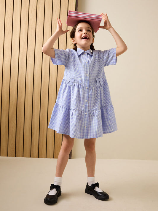 Dsiney Kidz - Blue Cotton Rich Utility Bow Gingham School Dress (3-14yrs) image 2