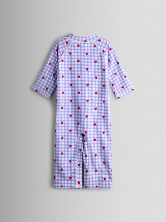 Dsiney Kidz - JoJo Maman Bébé Lilac Gingham Strawberry UV Sunsafe Suit image 2